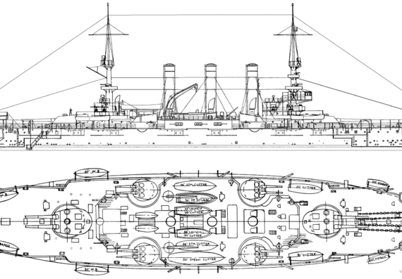 USS BB-18 Connecticut [Battleship] (1906) - drawings, dimensions, figures